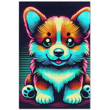 Imagem de Quebra-cabeças de cachorro Neon Corgi para adultos, 1000 peças, cenário da natureza, arte floral, quebra-cabeças difíceis, presentes de elefante branco, engraçado, 75 x 40 cm