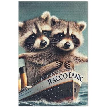 Imagem de Quebra-cabeça engraçado de guaxinim Titanic fofo para adultos, 1000 peças, presentes para amantes de família, arte divertida, arte de arte, estampa animal, 75 x 40 cm