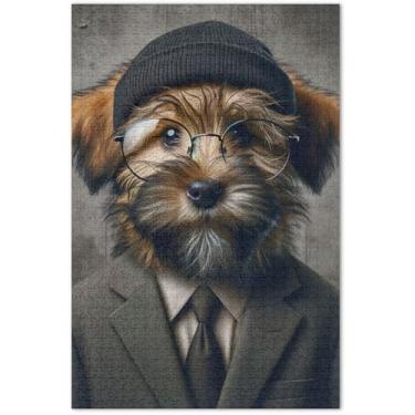 Imagem de Quebra-cabeças engraçados para cachorros Terrier 1000 peças, presentes para adultos para amantes de quebra-cabeças, quebra-cabeças exclusivos para adultos, decoração de arte animal, 75 x 40 cm