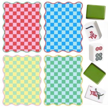 Imagem de Soulchen 4 Pcs Mahjong Shuffler Cards Thick PVC Tile Mixers with Wavy Scalloped Edges Fun Game Accessories for Mixing Tiles Funny Mahjong Gifts for Lovers Playing Game (Colorful Checkered)