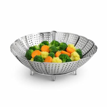 Imagem de Cesta de Cozimento a Vapor em Aço Inox – Dobrável | 30 cm · Ideal para Legumes, Verduras e Carnes · Cozinha Saudável