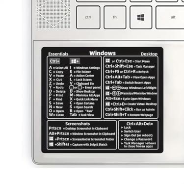 Imagem de Adesivo de atalho para laptop - Guia de referência rápida, atalhos de teclado, ideal para trabalhar em casa (preto)
