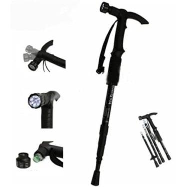 Imagem de BASTAO BENGALA DE CAMINHADA AJUSTÁVEL DE ALUMÍNIO RETRATIL COM LANTERNA E BUSSOLA PARA IDOSOS E TRILHA