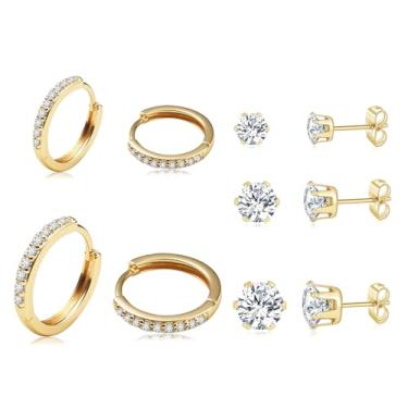 Imagem de Gemsme Brincos de argola de ouro para mulheres – Brincos de argola banhados a ouro 18 K, zircônia cúbica, hipoalergênico, cartilagem delicada para joias, Latão, Zircônia cúbica