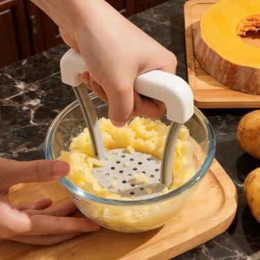Imagem de Espremedor de batatas, ferramenta de cozinha portátil com aderência confortável para amassar batatas, legumes e purê de comida de bebê branco