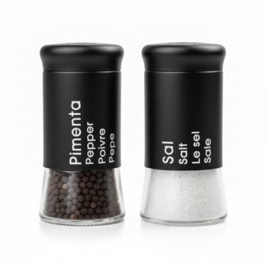 Imagem de Conjunto de Saleiro e Pimenteiro em Aço Inox e Vidro, Prateado e Preto, Design Elegante para Cozinha, 2 Peças (Preto)