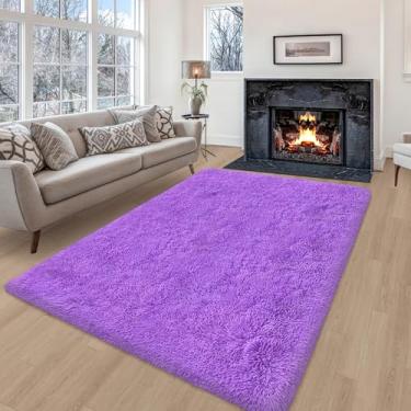 Imagem de ZJYeRug Tapete grosso ultra macio de 1,2 x 1,8 m para sala de estar, tapete felpudo fofo roxo para quarto de menina, tapete felpudo de pelúcia para quarto, berçário, decoração de casa, estética