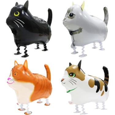 Imagem de Cartoon Air Walk Cat Balloon Fun Walking Cats Animal Decoration Lets Pawty Supplies, 4 Pack Cute Air Walker Cat Balloons 4D Pet Kitties Kitten Supplies For Birthday Baby Shower Bridal Shower Wedding