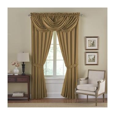 Imagem de Elrene Home Fashions Cortina de janela Versailles de seda sintética para escurecimento e eficiência energética, painel sólido, 132 x 241 cm (1, ouro