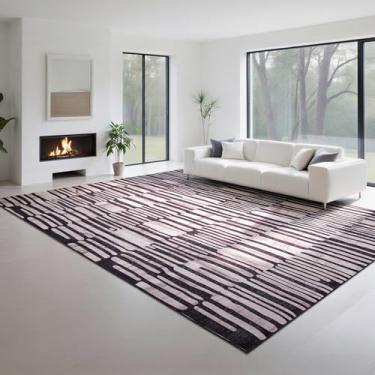 Imagem de Lbris Tapetes laváveis 20 x 25 cm para sala de estar - Tapetes abstratos modernos para quarto, sala de jantar, tapete grande macio de pilha baixa com suporte de borracha antiderrapante, tapete de