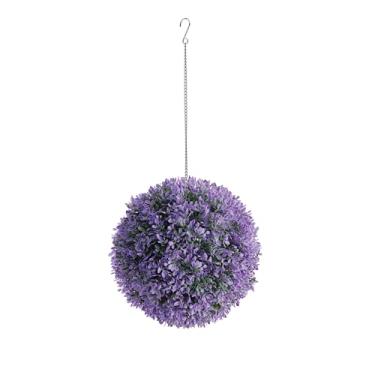 Imagem de Mikasa Planta floral falsa com flores de lavanda, buxo, videira artificial, planta de cesta de plástico realista de forma redonda, flores falsas para decoração de casa, ambientes internos e externos
