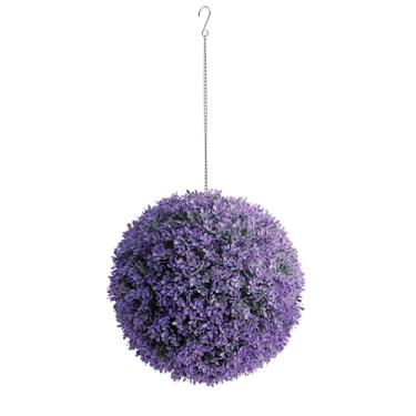Imagem de Mikasa Planta floral falsa com flores de lavanda, buxo, videira artificial, planta de cesta de plástico realista de forma redonda, flores falsas para decoração de casa, ambientes internos e externos