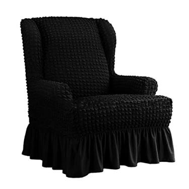 Imagem de Capa Wingback para cadeira, 2 peças, capa elástica para sofá, poltrona, protetor de móveis, macio, com fundo elástico para sala de estar, preta