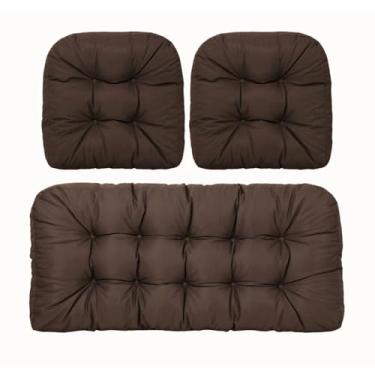 Imagem de BAHULA Almofadas para cadeira de vime para ambientes externos, almofadas de sofá impermeáveis para móveis de pátio, almofadas de assento de móveis de vime de pátio, uma poltrona e duas almofadas em