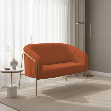 Imagem de Sofá 2 Lugares Namoradeira Stella Base Industrial Alta Dourada Bouclê Terracota D03 - D`rossi