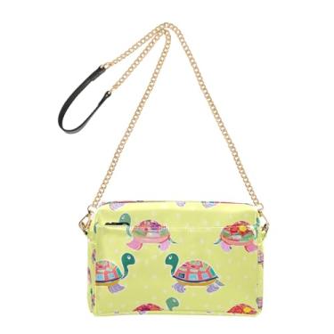 Imagem de Joitme Bolsa feminina colorida com estampa de tartaruga amarela bolsa tiracolo de couro PU bolsa de ombro com alça de corrente para celular