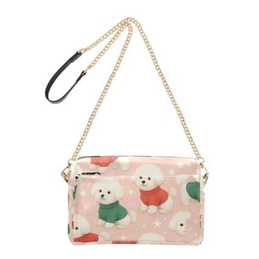 Imagem de Joitme Linda bolsa tiracolo Bichon Frise Dogs vermelha para mulheres, bolsa de telefone celular, bolsa de ombro de couro PU, alça de corrente