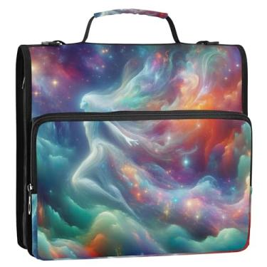 Imagem de Fichários de 3 anéis de 3 anéis resistentes fantásticos arco-íris espaço zíper organizador de fichários escolares bolsa com alça de ombro floral multi bolsos pasta grande portfólio