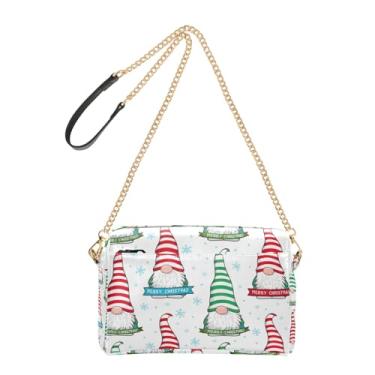 Imagem de Bolsa feminina listrada de Natal com gnomos fofos, bolsa cruzada para celular, bolsa de ombro de couro PU, alça de corrente
