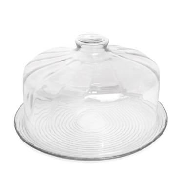 Imagem de Boleira de vidro com tampa trabalhada porta bolo, doces, tortas, pudins- Conjunto com Pé para Exposição e Proteção - Ideal para Festas, Sobremesas e Decoração de Cafeteria(tampa rigada 120)