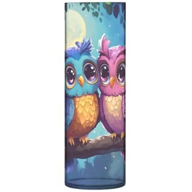 Imagem de Linda coruja casal pássaros do amor vasos de flores cilíndricos para buquê vasos de plástico e plantadores personalizados, decoração de flores modernas exclusivas, 30 cm x 9,9 cm