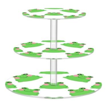 Imagem de Joitme Sapos de desenho fofo com rostos sorridentes, suporte de cupcake para festa de chá, copo redondo, torre de bolo, exibição de acrílico, suporte de bolo de servir de animal para festa, bandeja de
