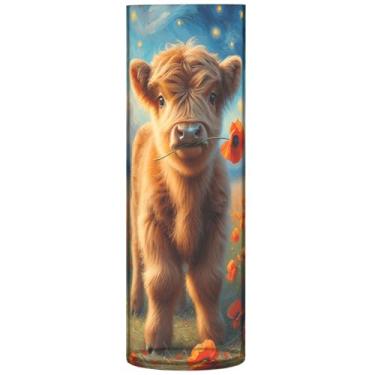 Imagem de Vaso de mesa central cilíndrica para mesa, linda vaca highland papoula, floral, grande, vaso de plástico, fofo, floral, moderno, decoração de mesa, 30 x 9,9 cm