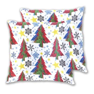 Imagem de Joitme Conjunto de 2 capas de almofadas coloridas de flocos de neve para árvore de Natal, capas de almofadas decorativas para sofá, 45 x 45 cm, 2 peças