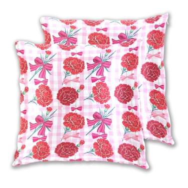 Imagem de Joitme Conjunto de 2 capas de almofadas decorativas para sofá-cama com cravos vermelhos, floral, rosa, dia dos namorados, 50 x 50 cm, 2 peças