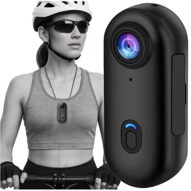 Imagem de TIROL SUPPLIES Mini câmera POV FHD 1080 com cordão magnético, gravação MP4, visualização de aplicativos, recarregável por USB – suporte portátil compacto em qualquer lugar para ciclismo, caminhada
