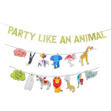 Imagem de KUNGOON Faixa brilhante de festa como um animal, faixa de aniversário de animais de safári, decoração de festa temática de selva, decoração de festa de zoológico e circo para aniversário de crianças