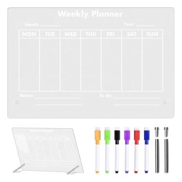Imagem de Calendário de acrílico de mesa | Limpar branco de apagamento a seco semanal,Placa de planejamento de mesa com 6 marcadores coloridos, presente de dos pais para casa ou escola