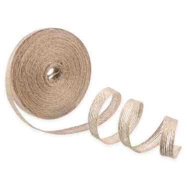 Imagem de Fita de serapilheira para artesanato, rolo de fitas de serapilheira rústicas naturais 10 jardas de largura 0,39 polegadas Fita de juta para decoração de presente de casamento ao ar livre, casa