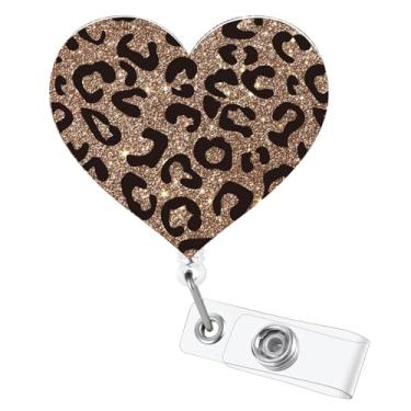 Imagem de CTOHN Carretéis de crachá de coração, clipes retráteis para crachá de enfermagem marrom leopardo para estudantes do dia dos namorados, escola, assistente médico pediátrico, crachás de identificação