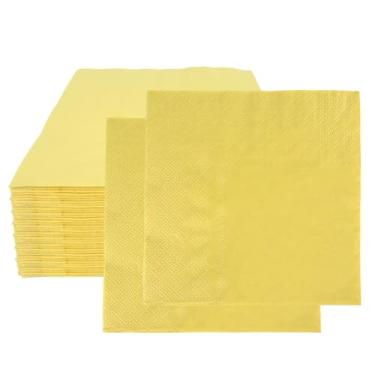 Imagem de Guardanapo amarelo 50 peças guardanapos descartáveis de coquetel de 3 camadas guardanapos de bebidas guardanapos de sobremesa guardanapos de papel para festa de aniversário de casamento guardanapos de