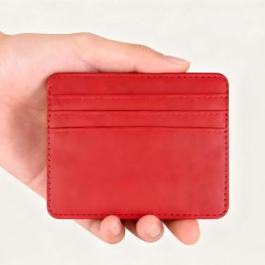 Imagem de Carteira masculina fina com bloqueio de RFID, Vermelho, Carteira de couro