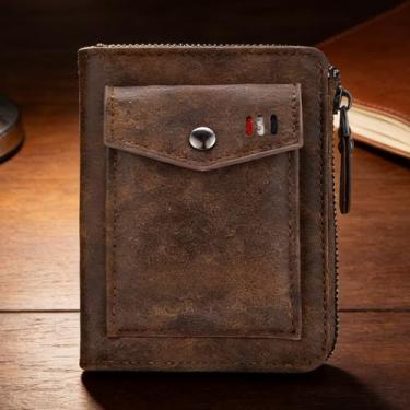 Imagem de Carteira masculina leve de camurça com fivela portátil marrom claro retrô, design portátil retrô com fivela, padrão de camurça em relevo e estrutura leve