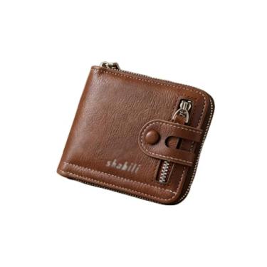 Imagem de Carteira masculina de couro curta com zíper, porta-moedas vintage com zíper (marrom claro)