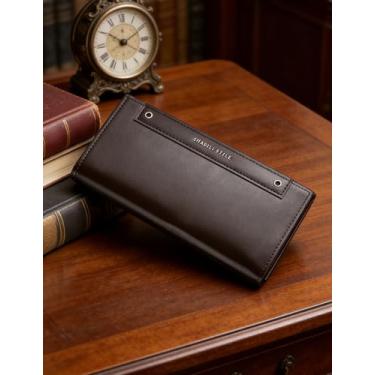 Imagem de Carteira longa casual fina para homens, carteira dobrável de couro com abertura superior com design minimalista e bloqueio RFID, organizador ultrafino para transporte essencial (marrom escuro)