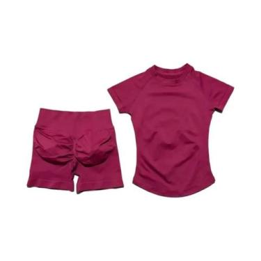 Imagem de Conjunto De Yoga Fitness Feminino Sem Costura De Manga Curta 2 Peças I