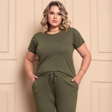 Imagem de Conjunto Feminino Plus Size Manga Curta Confortável - Chic Madam, Verd