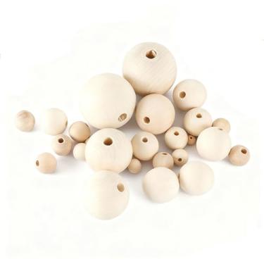 Imagem de YDJIANCAI 100 peças, 14 tamanhos, contas de madeira natural inacabadas - Materiais de artesanato em massa pré-perfurados para fazer joias DIY, decoração de casa, projetos de arte e decorações de festa