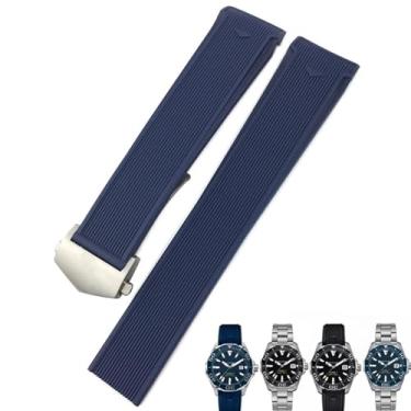 Imagem de ORKDFJ Pulseira de borracha natural de 20 mm e 22 mm, adequada para TAG Watch Heuer Aquaracer 300 500, pulseira esportiva de silicone (prata azul, 20 mm (mostrador de 41 mm))
