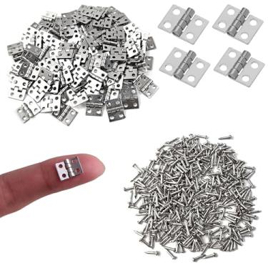 Imagem de Conjunto de mini dobradiças de latão prata, 100 peças, dobradiças dobráveis de 10 x 8 mm com pregos, pequena dobradiça para caixa de madeira, caixa de joias, armário, casa de bonecas, miniatura