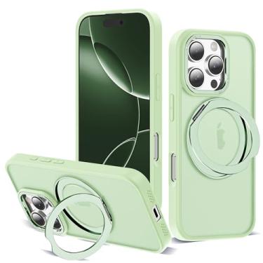 Imagem de Zalinbo Capa para iPhone 16 Pro com suporte magnético giratório de 360° compatível com proteção militar Mag-Safe à prova de choque fosca translúcida para iPhone 16 Pro, verde