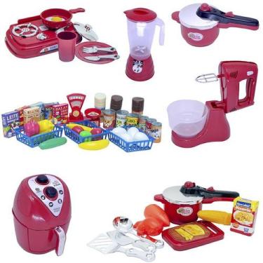 Imagem de Kit Cozinha Infantil Menino Vermelho Mercado Eletro 51pç - CLICKCOMPRA