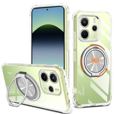 Imagem de Capa para celular Xiaomi Redmi Note 14 4G, suporte de anel giratório de 360° [não amarelo] Capa protetora transparente com 4 cantos à prova de choque para Redmi Note 14 4G 2025 - transparente
