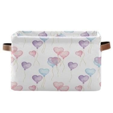Imagem de Wassud Caixa de armazenamento de lona de balões de corações com alças, cestas organizadoras dobráveis para armário, banheiro e decoração de casa, 1 pacote