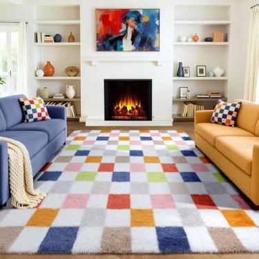 Imagem de KICMOR Tapetes de área grande, 20 x 25 cm, para sala de estar, tapete felpudo macio e fofo para quarto, tapete colorido de pelúcia grande e felpudo para crianças, meninos, meninas, dormitório