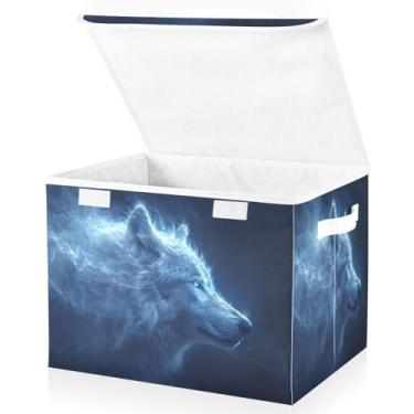 Imagem de Blueangle Cestos de armazenamento de lobo branco com tampas, 42 x 32 x 30 cm, grande cesta organizadora dobrável para decoração de casa e escritório (20)